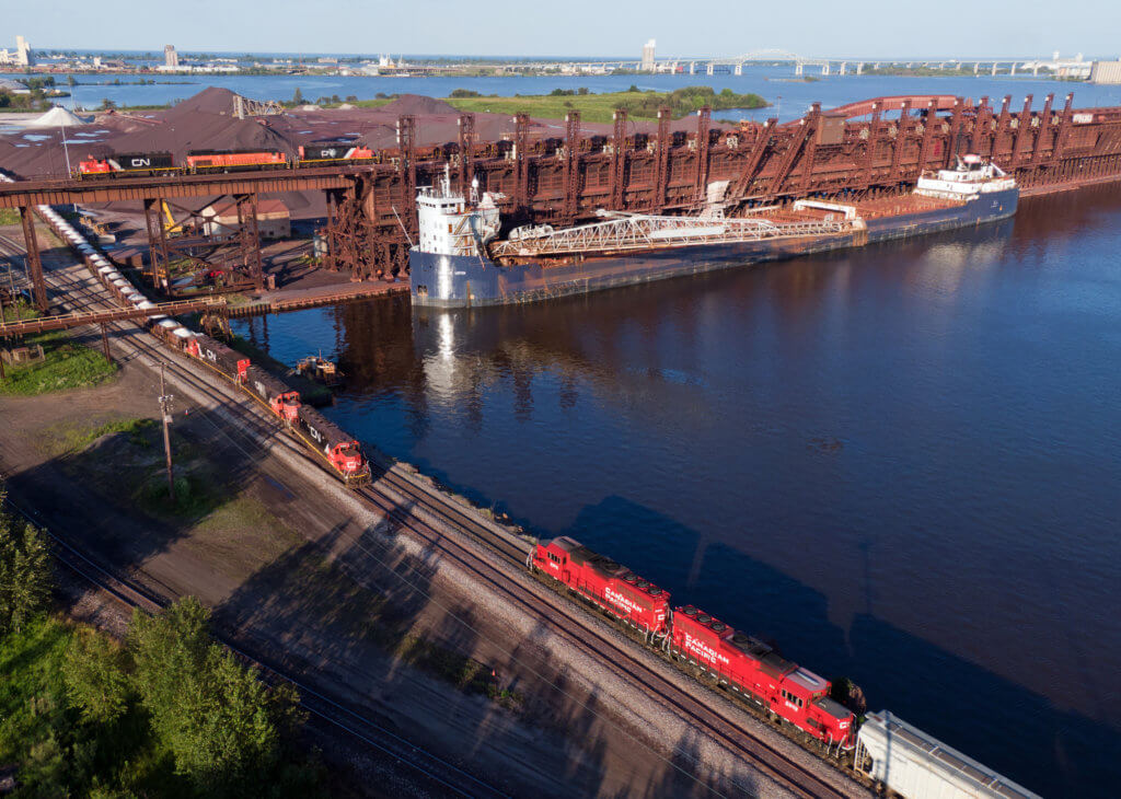  This is a drone image that my son Gus and I made in August 2019 that shows three trains and the laker John D. Leitch at CN Dock 6 in Duluth. A rare gathering of that many trains in that location.
